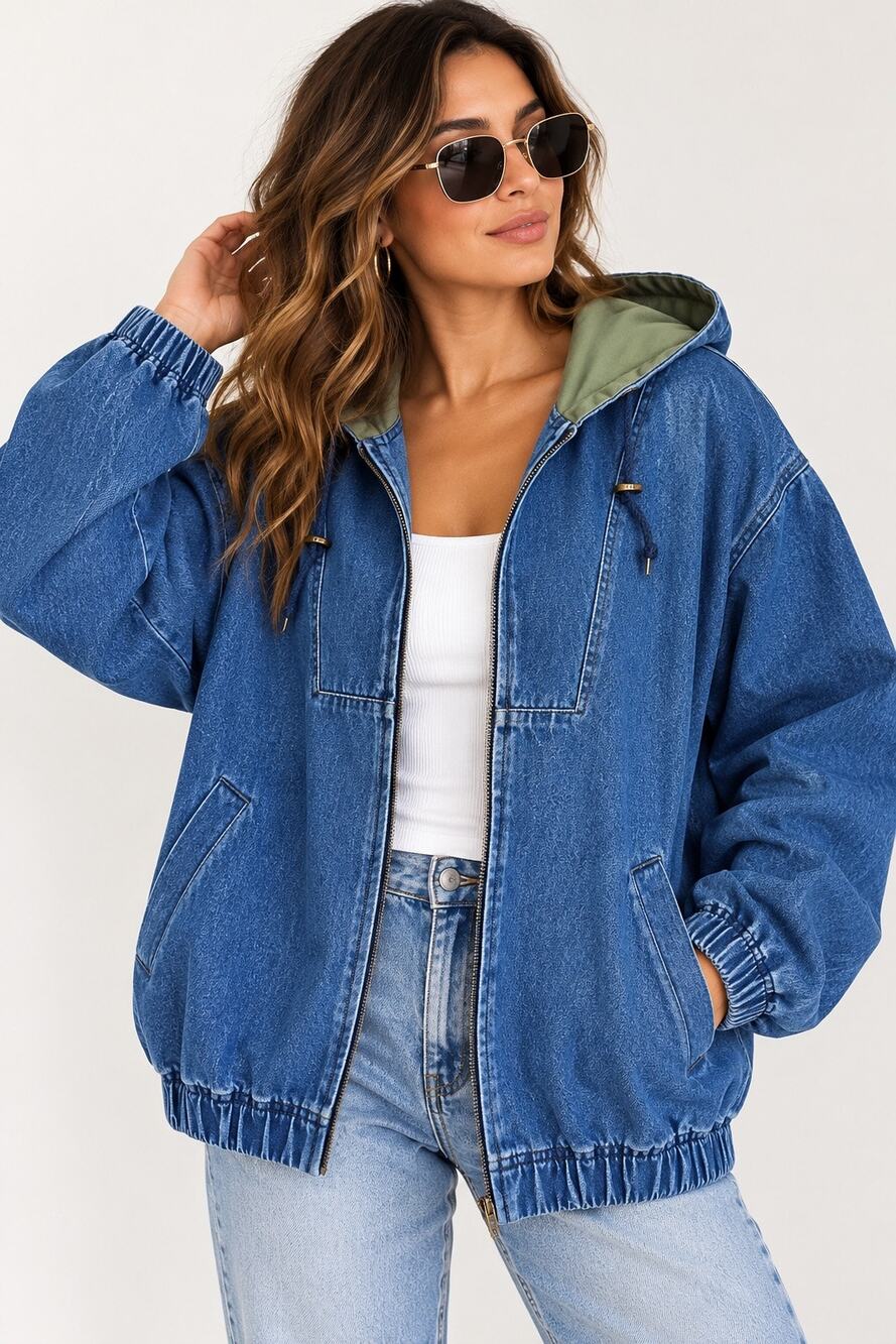 Vintage Gear for Sports Denim Hooded Jacket XL Blue Jean Full Zip Y2K